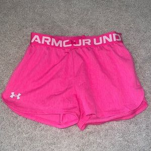 Pink Under Armour Shorts. Good condition. Size child Medium